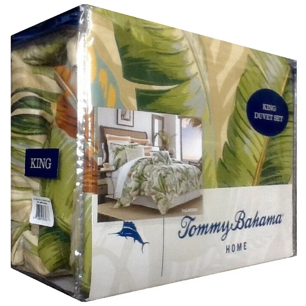 new Tommy Bahama Palmiers GREEN 100% Cotton KING Duvet Cover + 2 Pillow Shams